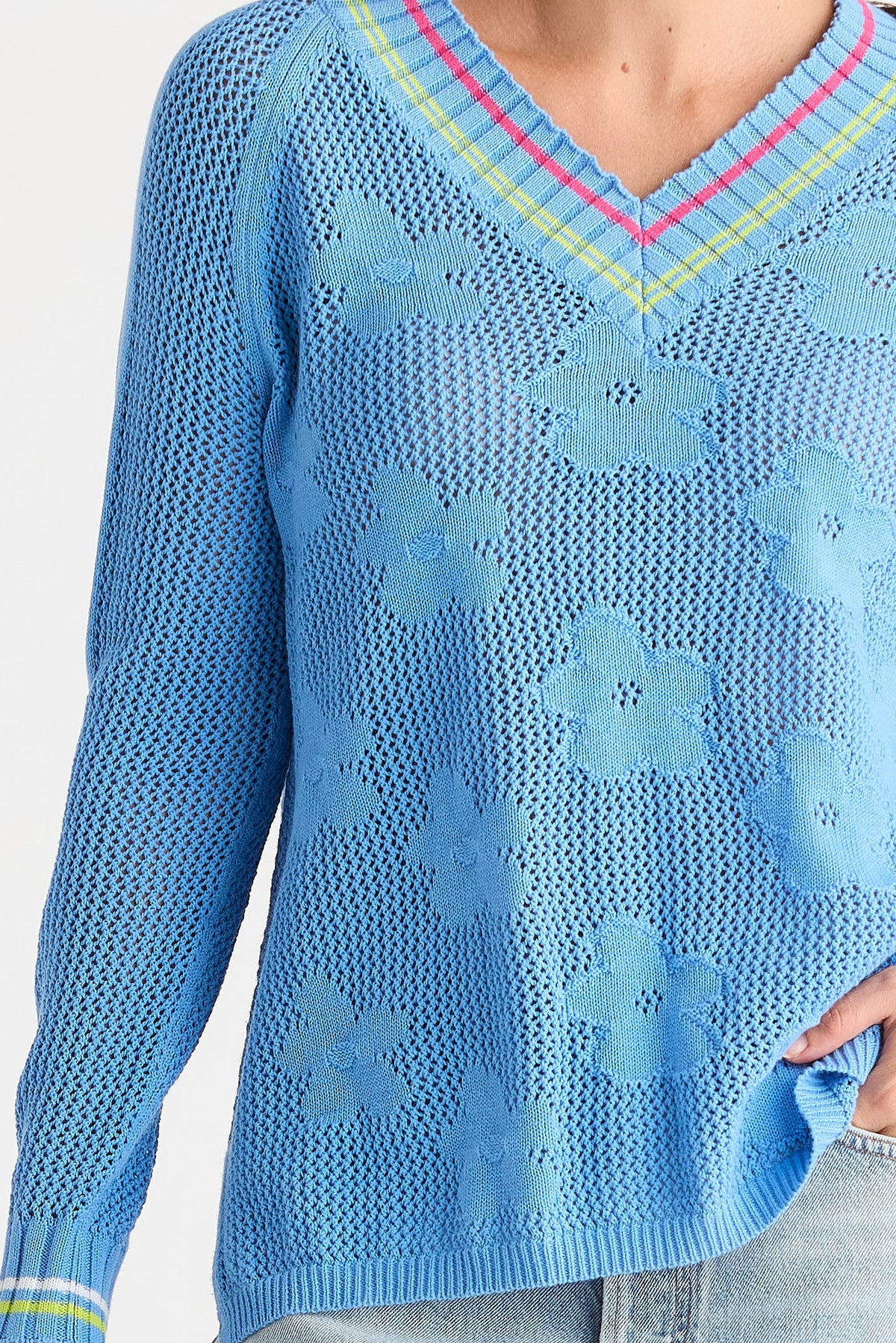 Z&P FLORAL POINTELLE VEE - CORNFLOWER - THE VOGUE STORE