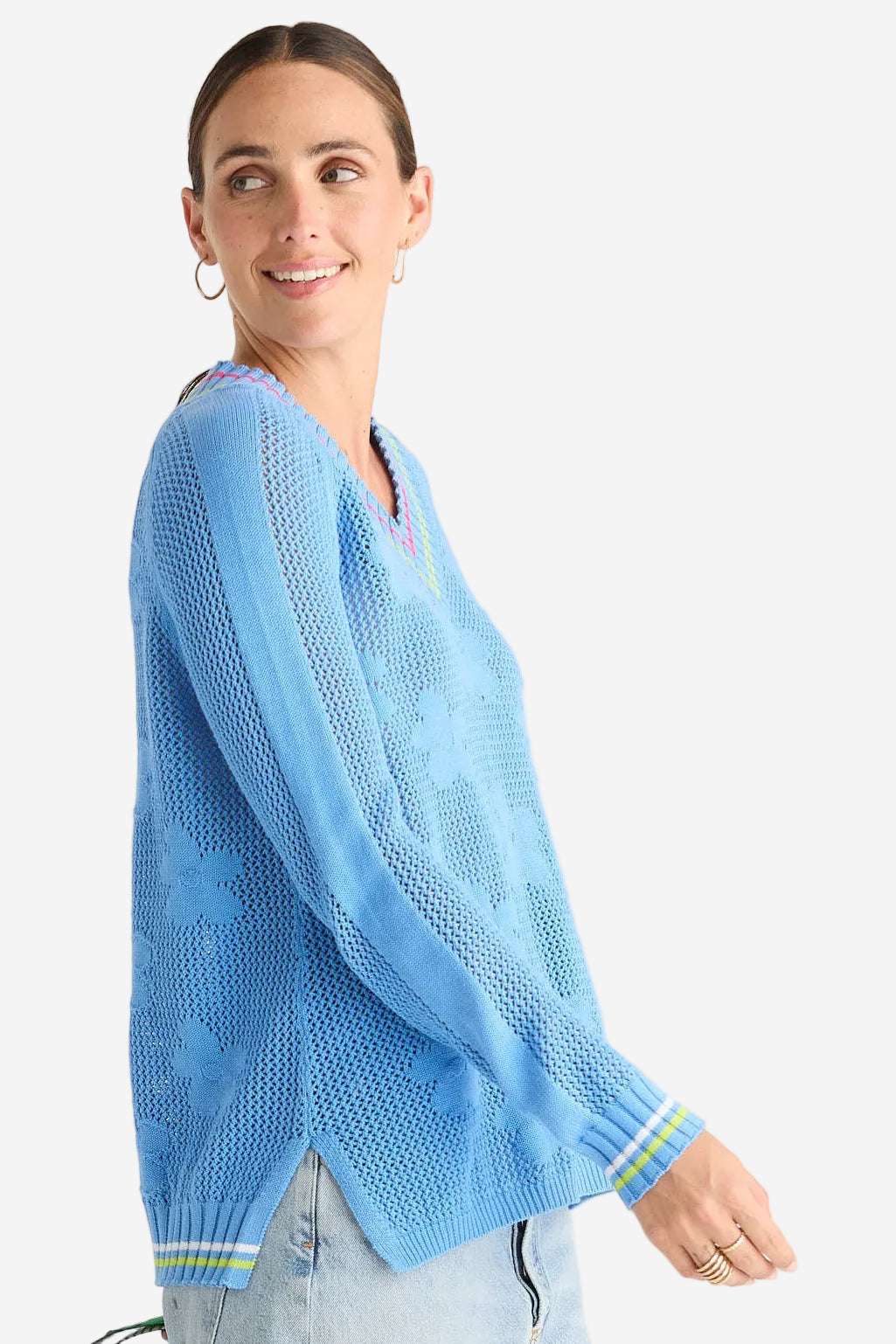 Z&P FLORAL POINTELLE VEE - CORNFLOWER - THE VOGUE STORE