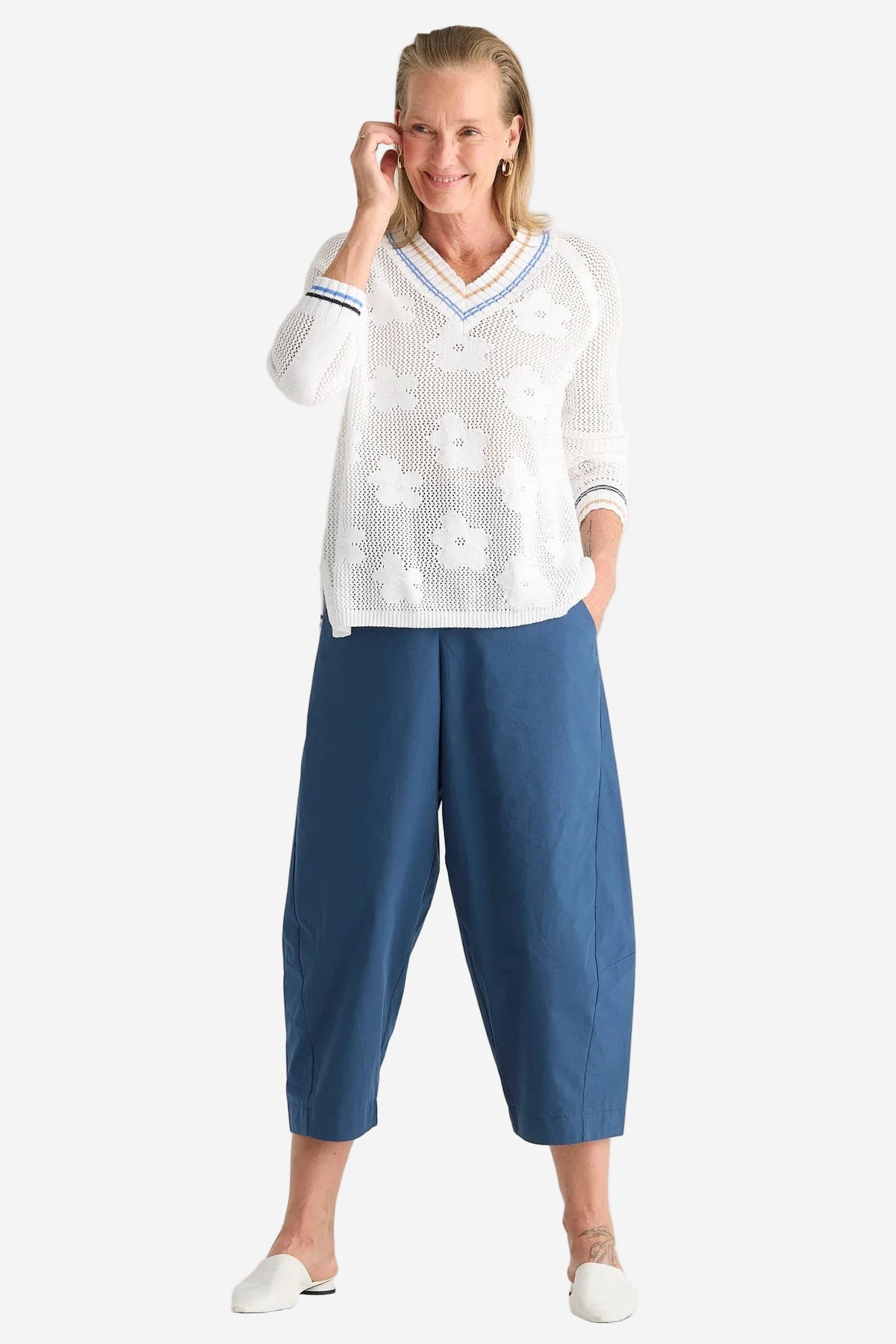 Z&P FLORAL POINTELLE VEE - WHITE - THE VOGUE STORE