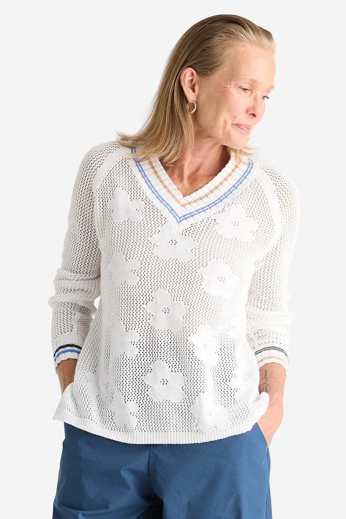 Z&P FLORAL POINTELLE VEE - WHITE - THE VOGUE STORE