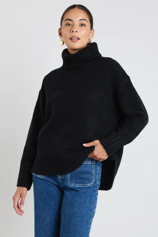 AMONG THE BRAVE ZEALOUS BLACK ROLL NECK SUPER SOFT KNIT JUMPER - THE VOGUE STORE