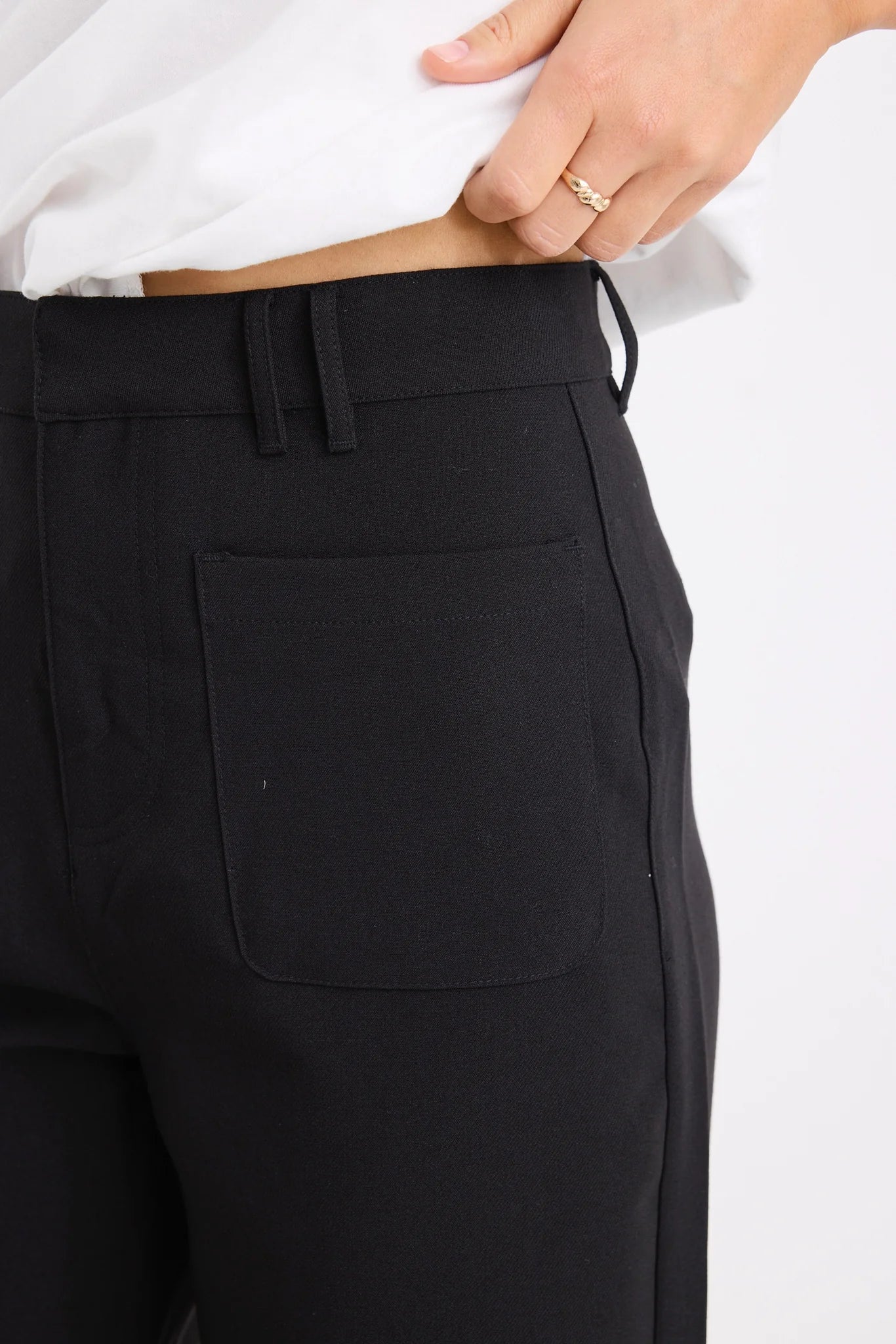 AMONG THE BRAVE ZOEY BLACK TAILORED HIGH RISE WIDE LEG POCKET PANTS - THE VOGUE STORE