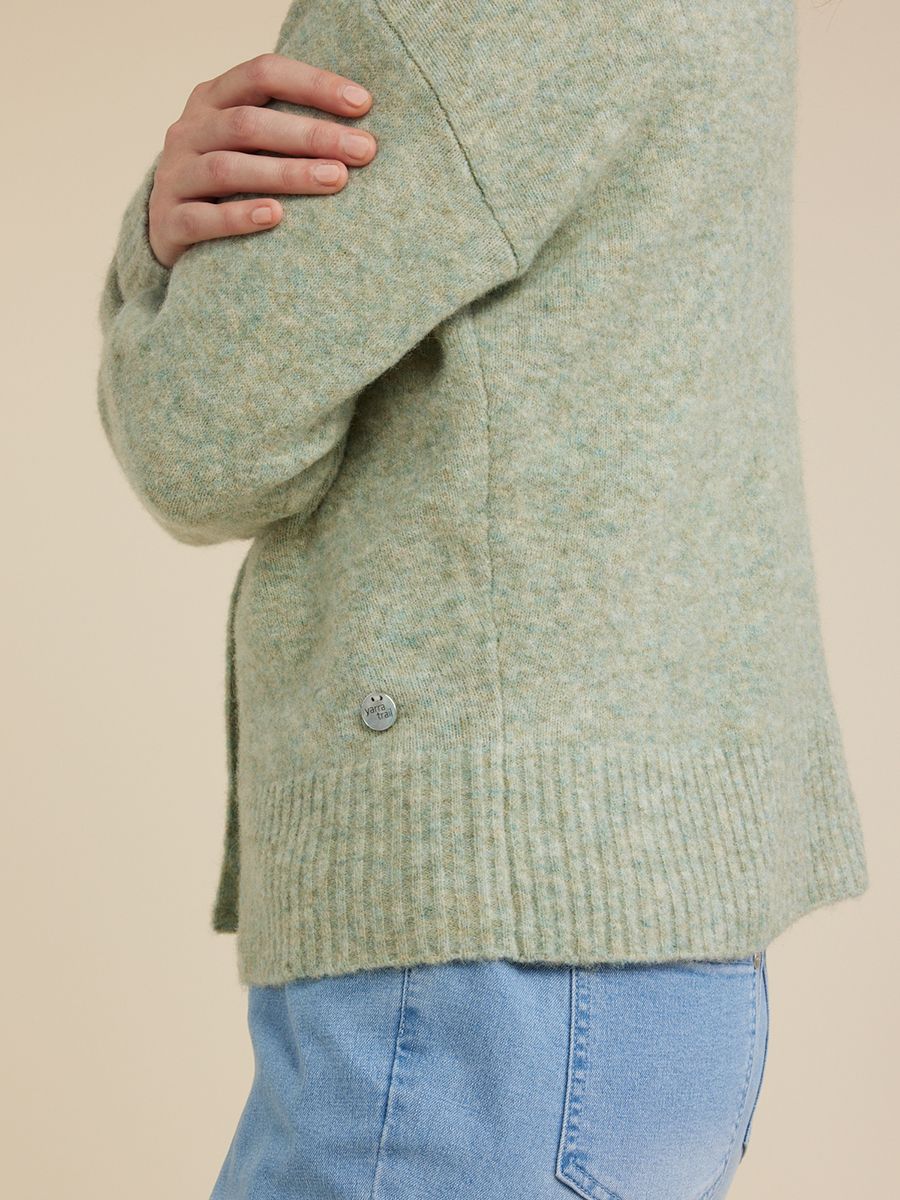 YARRA TRAIL 3 BUTTON CARDI - GREEN MIST MARLE - THE VOGUE STORE