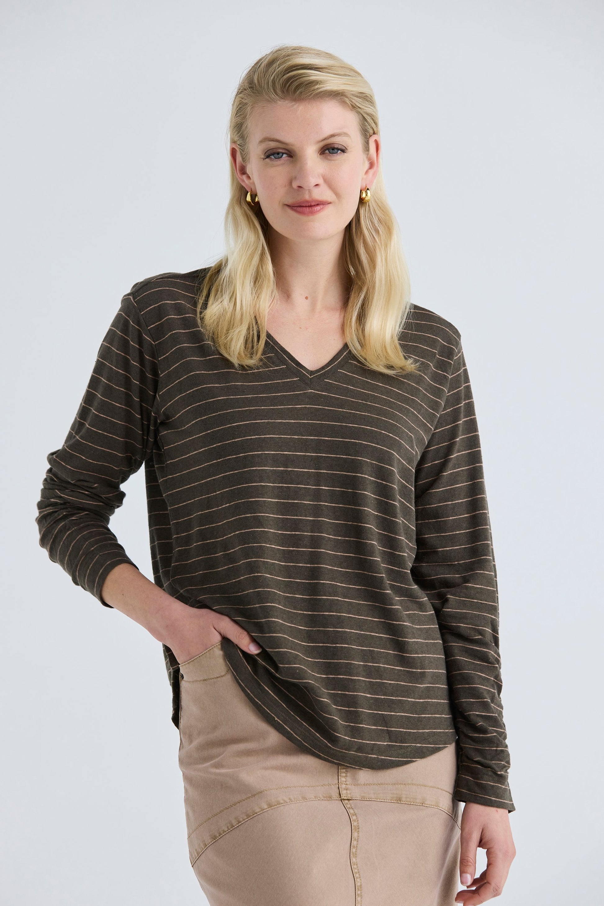 LANIA WAVE TOP - MILITARY/TOFFEE - THE VOGUE STORE