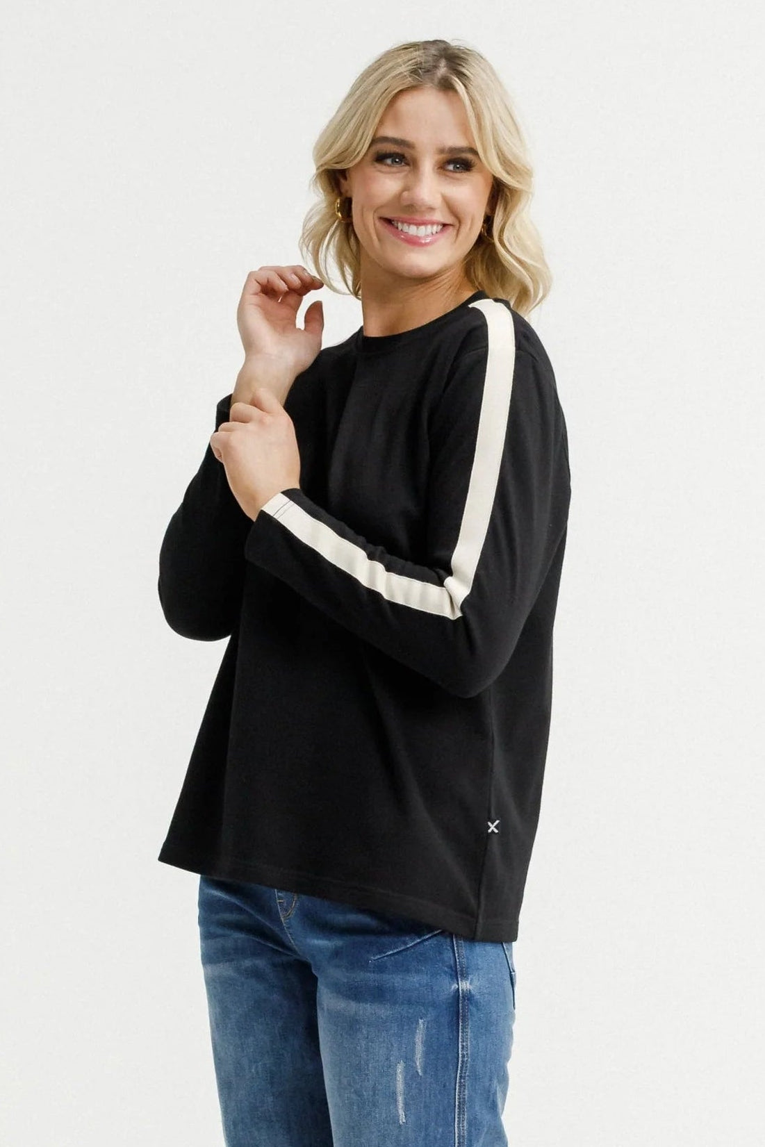 HOMELEE LONG SLEEVE CHRIS TEE - BLACK & SAND - THE VOGUE STORE
