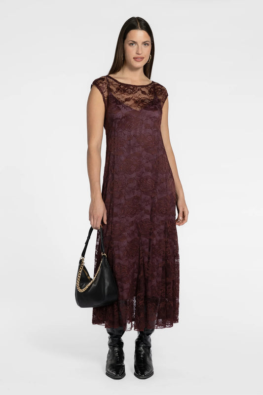 REPERTOIRE BOWIE LACE DRESS - RAISIN - THE VOGUE STORE