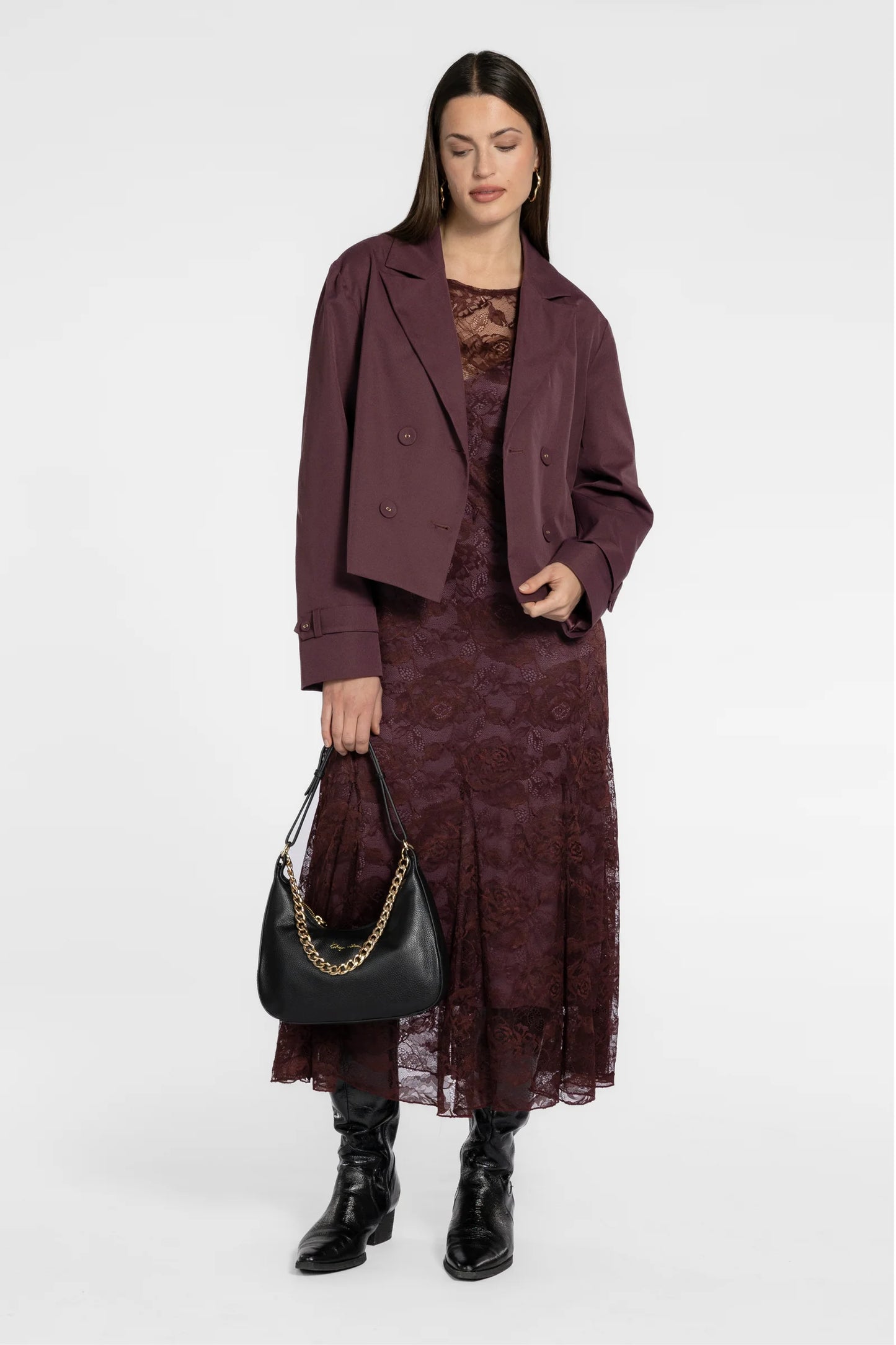 REPERTOIRE BOWIE LACE DRESS - RAISIN - THE VOGUE STORE