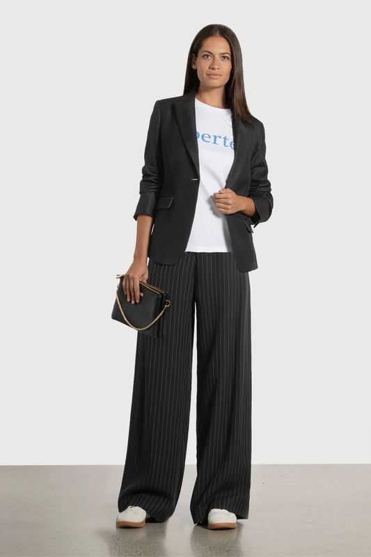 REPERTOIRE BRONSON WIDE LEG PINSTRIPE PANT - BLACK - THE VOGUE STORE