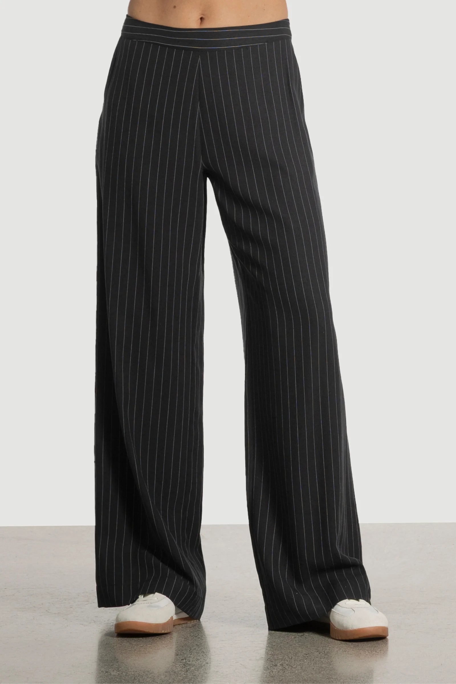 REPERTOIRE BRONSON WIDE LEG PINSTRIPE PANT - BLACK - THE VOGUE STORE