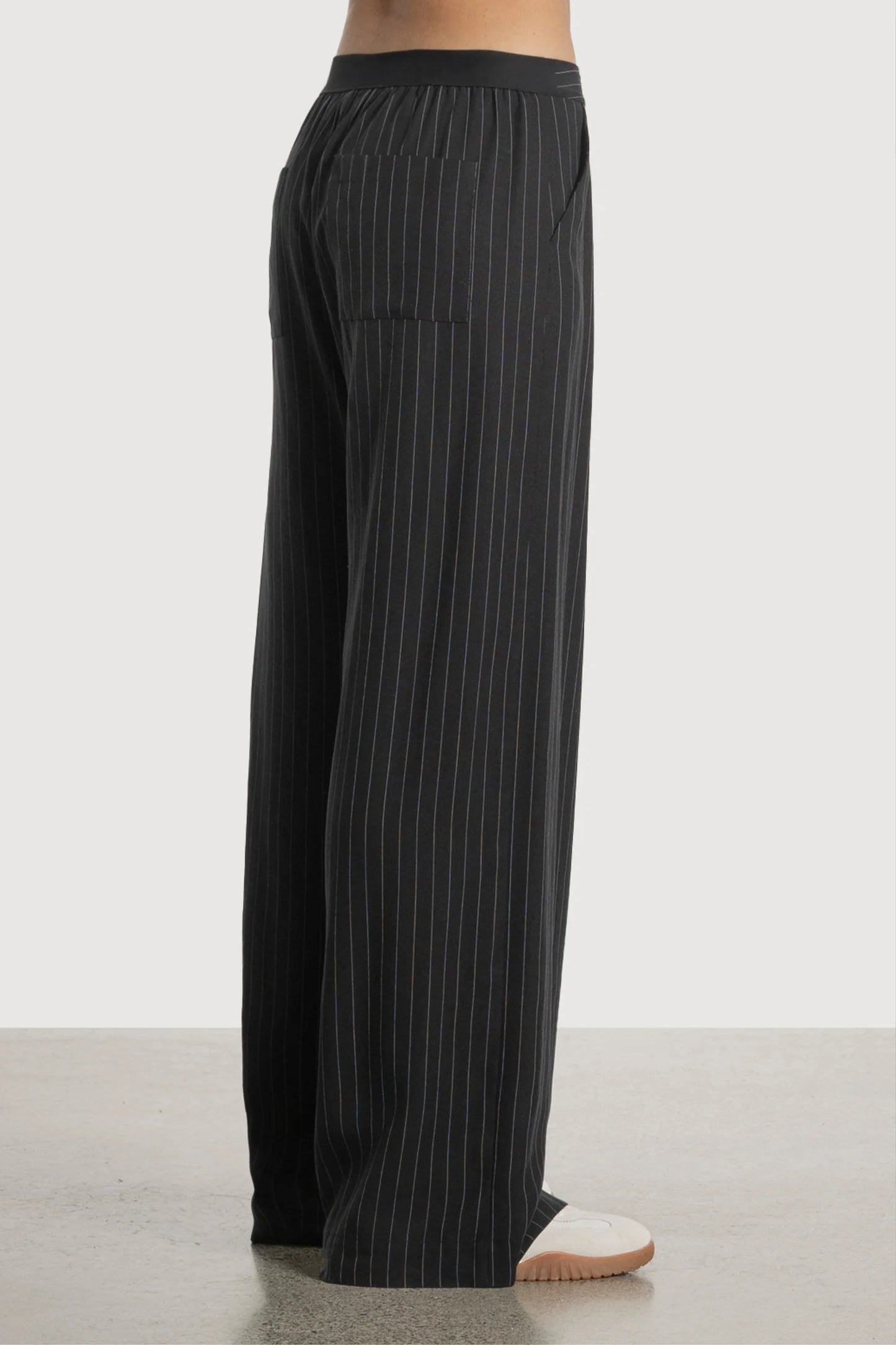 REPERTOIRE BRONSON WIDE LEG PINSTRIPE PANT - BLACK - THE VOGUE STORE