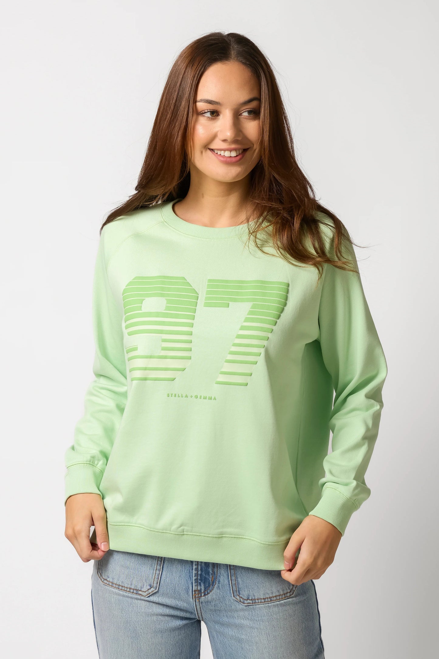 STELLA + GEMMA CLASSIC SWEATER - GREEN - NYC SPORTY STRIPES - THE VOGUE STORE