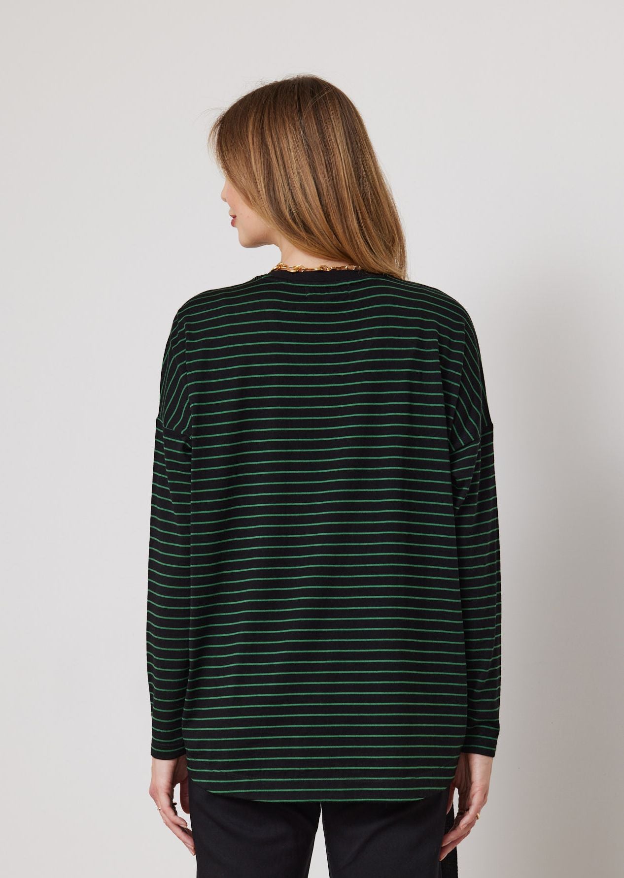 DUO ALODIE SPLICE TOP - FOREST GREEN /BLACK STRIPE - THE VOGUE STORE