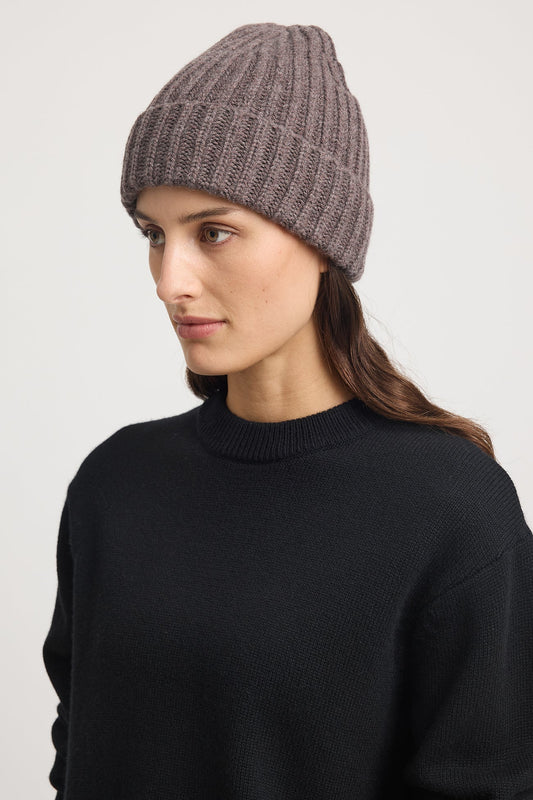 TOORALLIE CHUNKY WOOL BEANIE - MOCHA - THE VOGUE STORE
