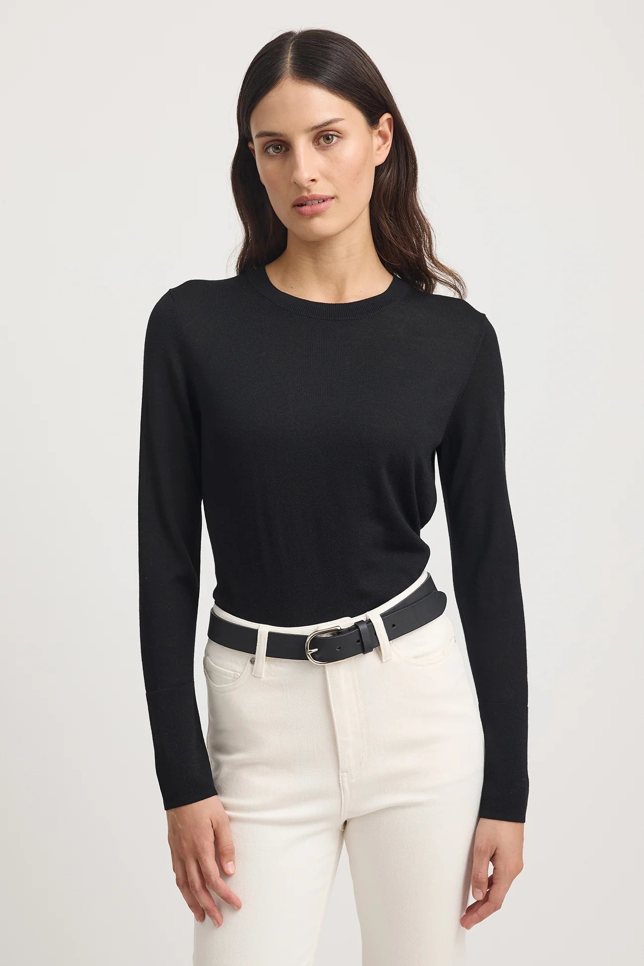 TOORALLIE FINE MERINO CREW - BLACK - THE VOGUE STORE