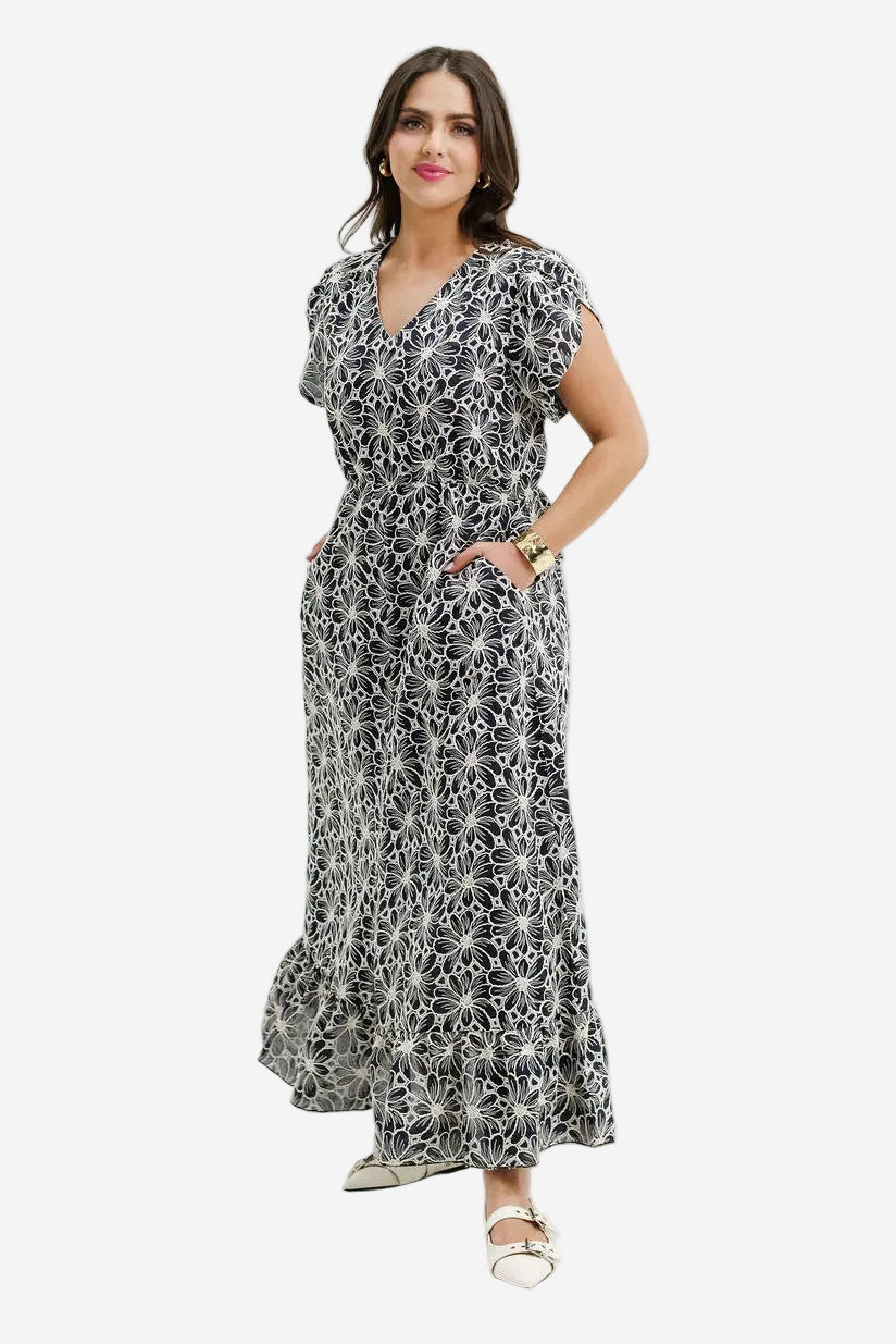 HOMELEE GRETA DRESS - BLACK CHAMPAGNE - THE VOGUE STORE