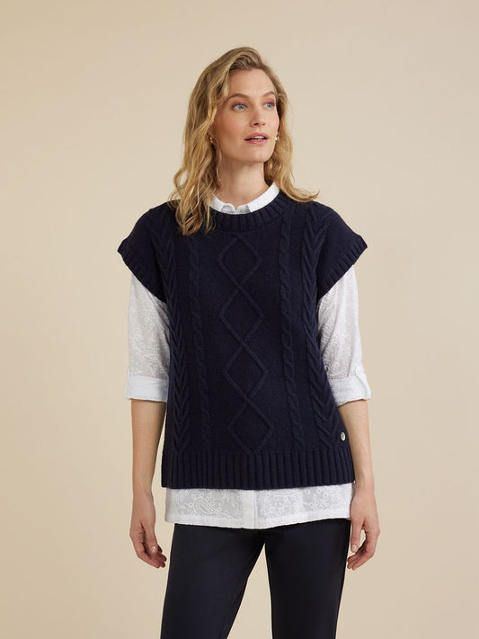 YARRA TRAIL CABLE VEST - NAVY - THE VOGUE STORE