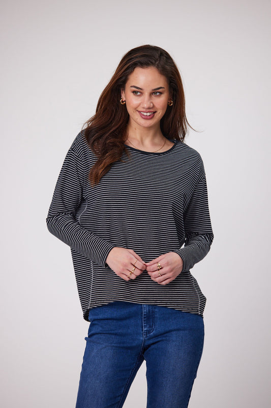 DUO LEA TOP - BLACK/WHITE STRIPE - THE VOGUE STORE