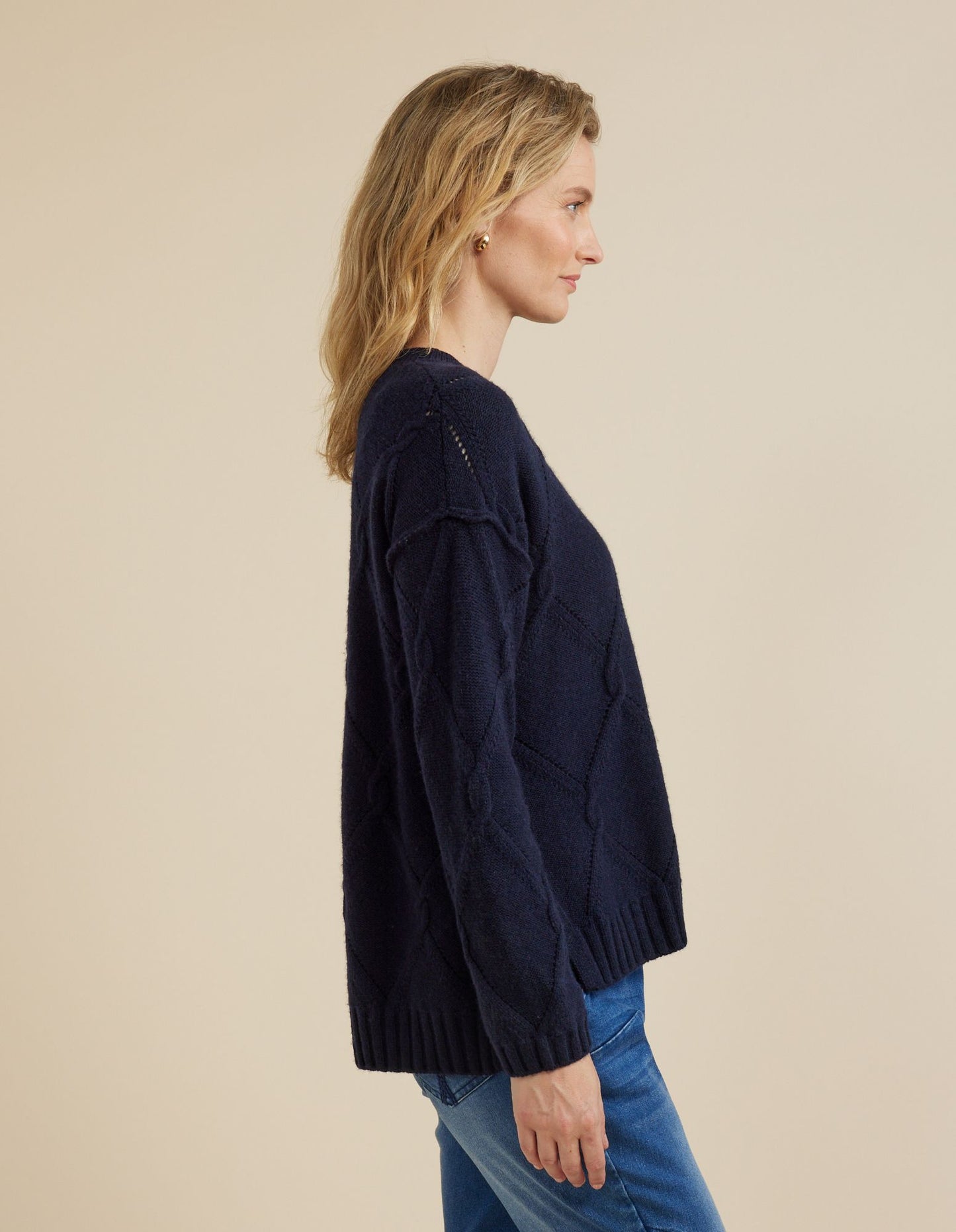 YARRA TRAIL CABLE JUMPER - NAVY - THE VOGUE STORE