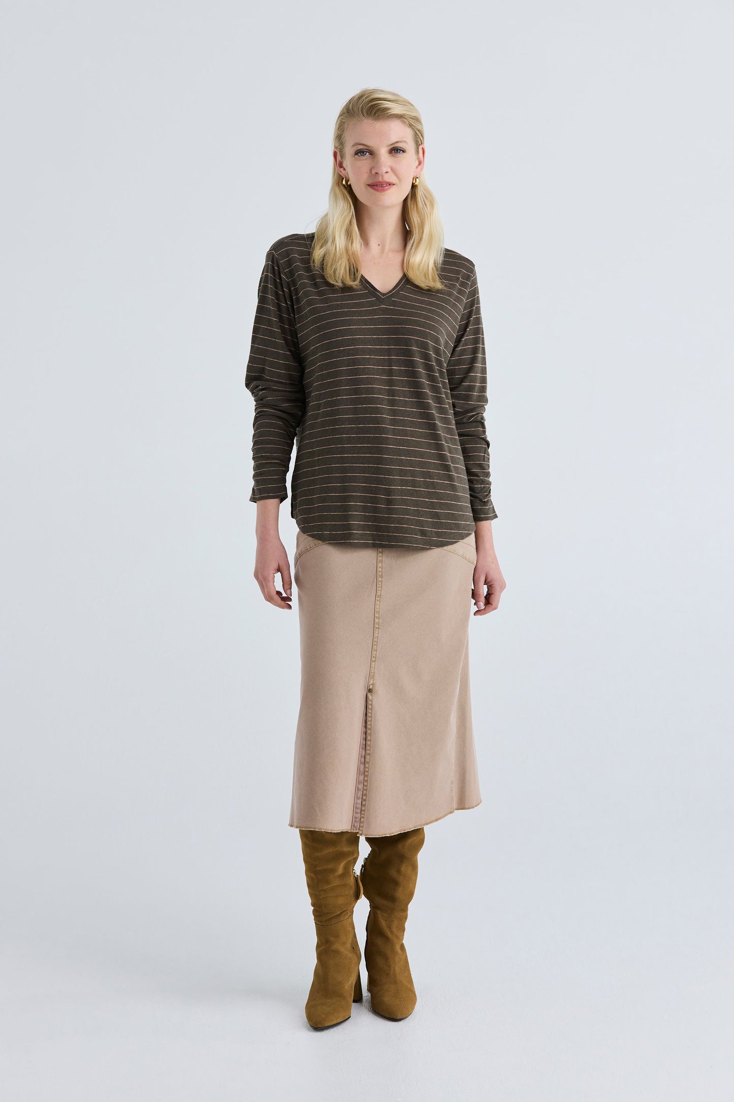 LANIA WAVE TOP - MILITARY/TOFFEE - THE VOGUE STORE