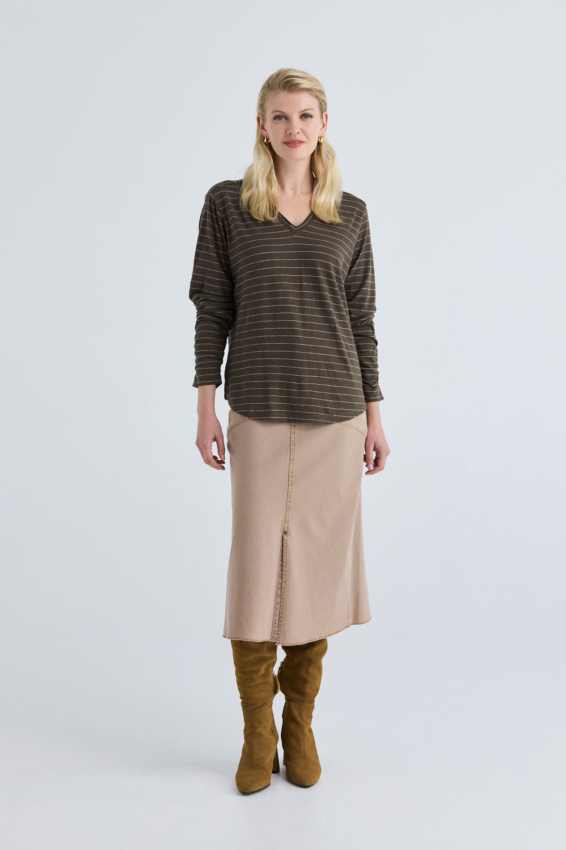 LANIA WAVE TOP - MILITARY/TOFFEE - THE VOGUE STORE