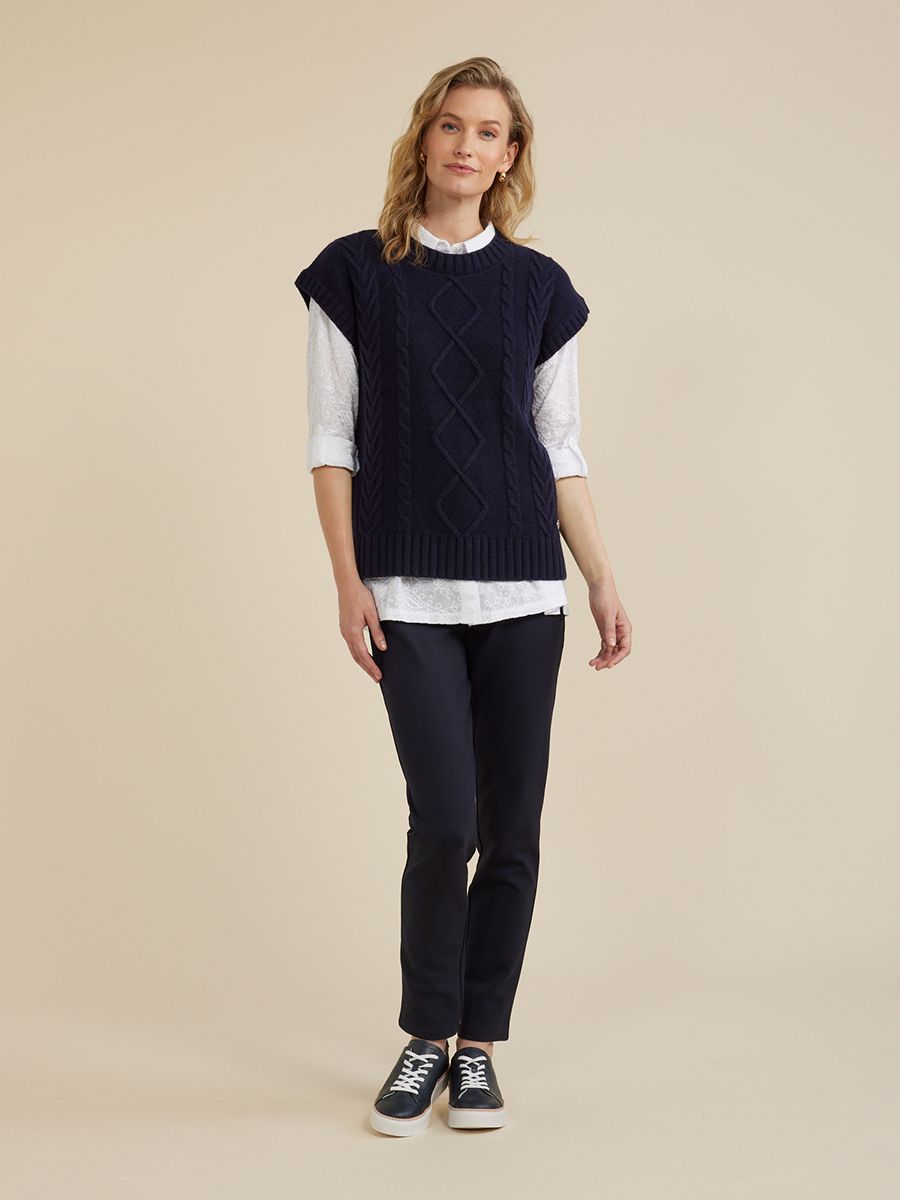 YARRA TRAIL CABLE VEST - NAVY - THE VOGUE STORE