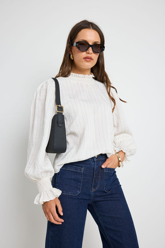 IVY + JACK EMPHATIC IVORY STRIPE HIGH NECK TOP - IVORY STRIPE - THE VOGUE STORE