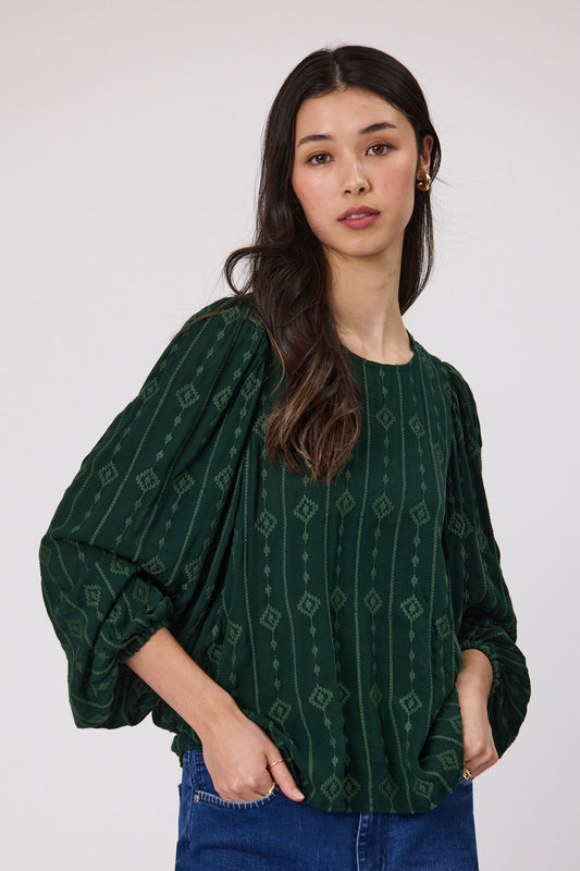 DUO ELIZA EMBROIDERED BLOUSE - FOREST - THE VOGUE STORE