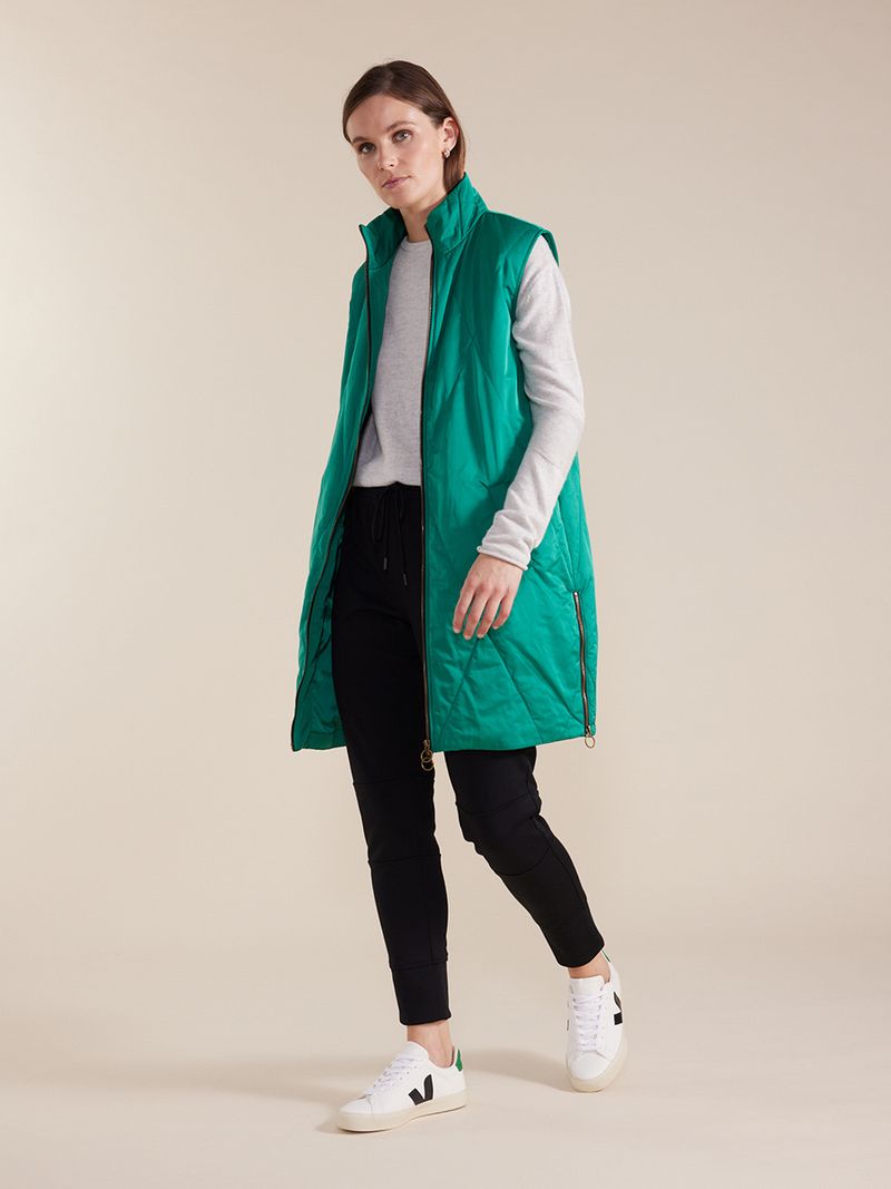 MARCO POLO LONGLINE QUILTED VEST - FOREST - THE VOGUE STORE