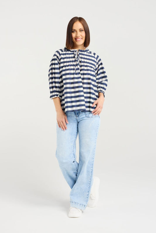 SEDUCE CLAIRE TOP - INK CHECK - THE VOGUE STORE