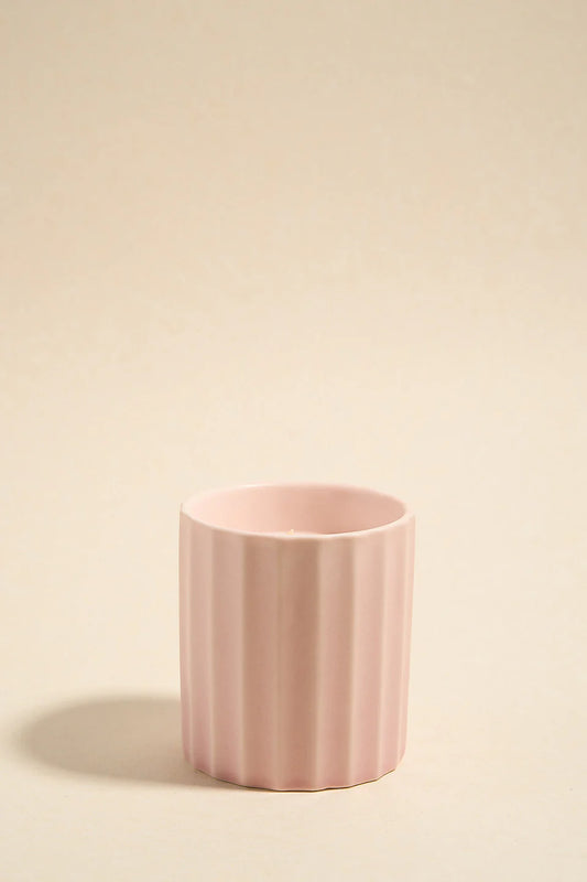 FLO'S HOME WIDE RIB BLUSH CERAMIC SCENTED CANDLE- THE VOGUE STORE