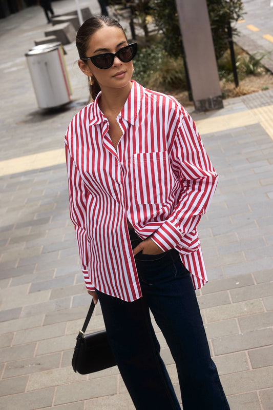 STORIES TO BE TOLD YOU GOT THIS RED STRIPE OVERSIZED SHIRT - RED STRIPE - THE VOGUE STORE