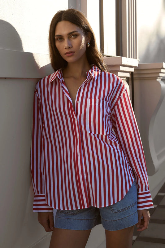 STORIES BE TOLD YOU GOT THIS RED STRIPE OVERSIZED SHIRT - RED STRIPE - THE VOGUE STORE