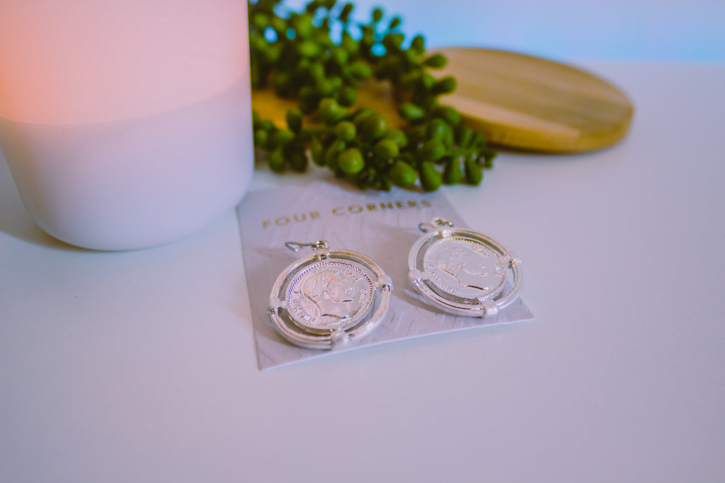 FOUR CORNERS EARRINGS - SILVER COIN - RV