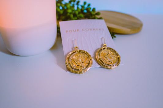 FOUR CORNERS EARRINGS - GOLD COIN - RV
