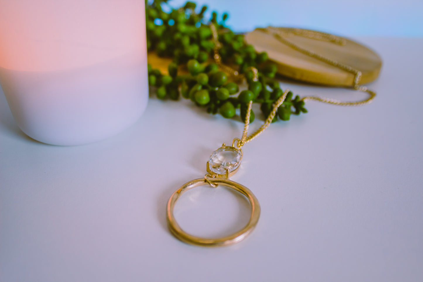 FOUR CORNERS NECKLACE - GOLD HOOP WITH GEM